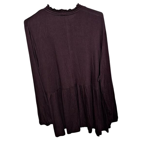 Lane Bryant Women 4x Brown Lightweight Mock Neck Balloon Sleeve Babydoll Blouse - Picture 3 of 7